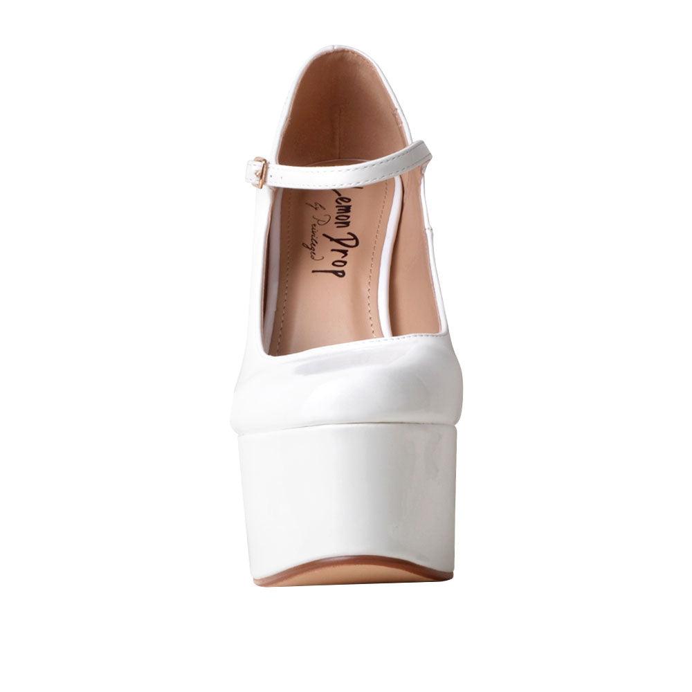 Leatherette women's platform square heel in white-front view