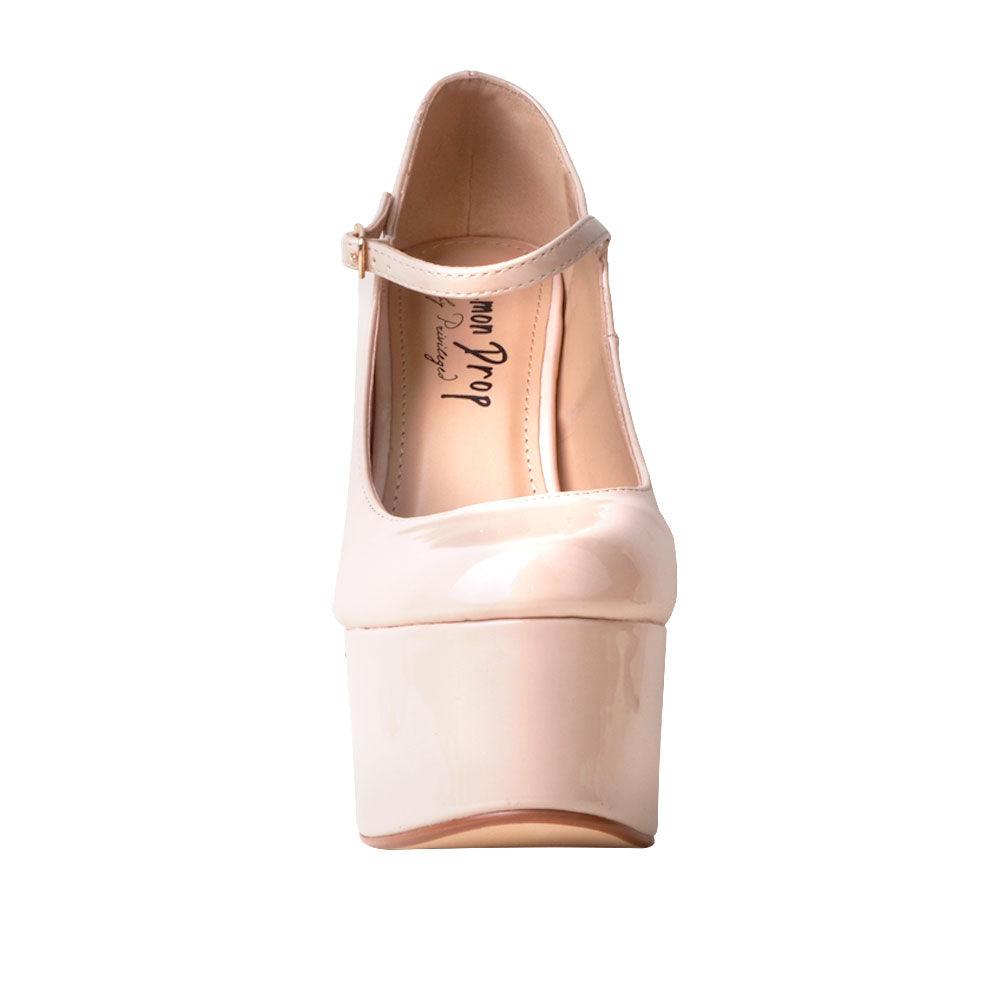 Leatherette women's platform square heel in nude-front view