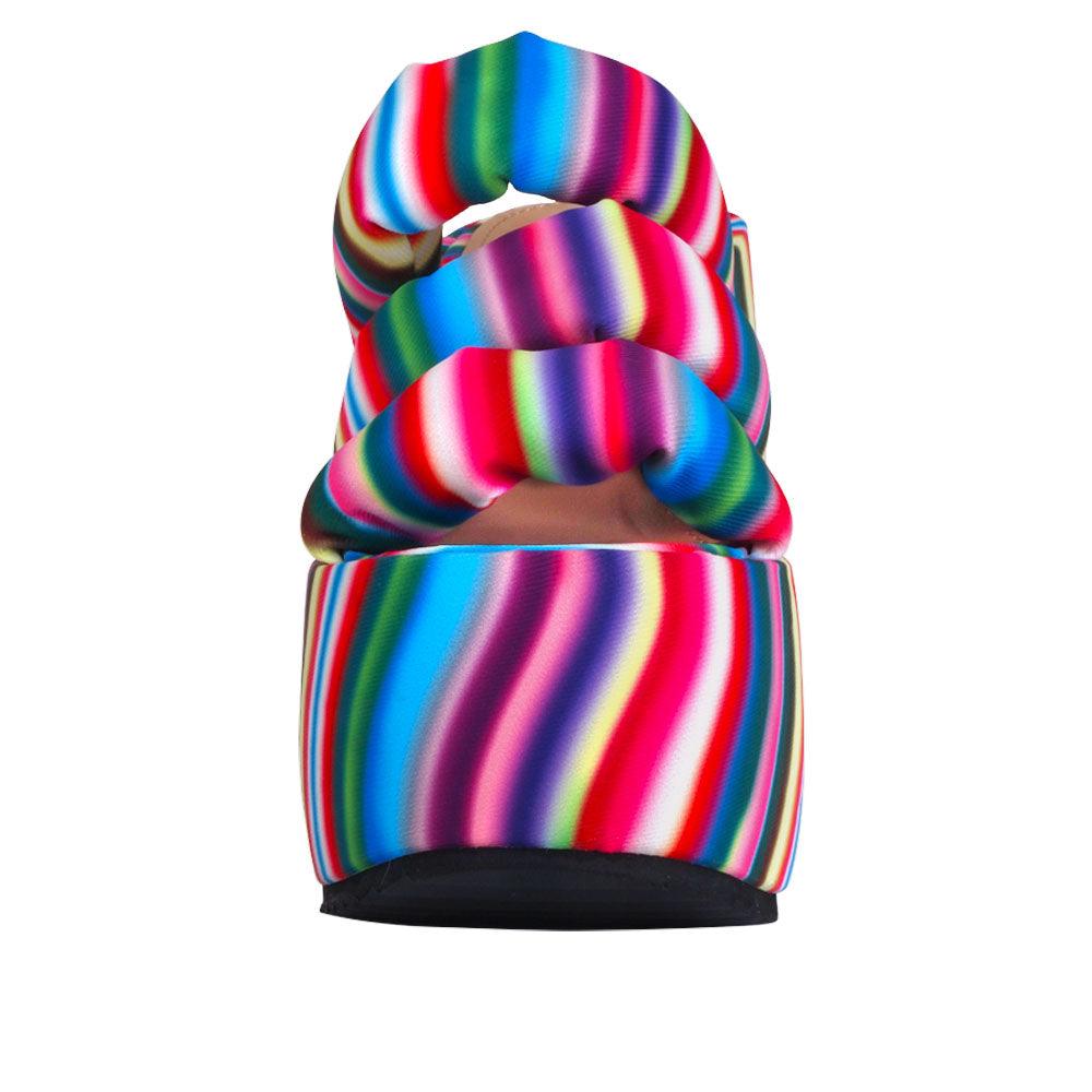 Multi-colour textiled upper platform women's heel -front view