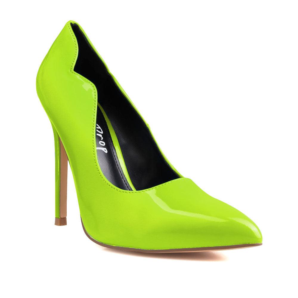 Vegan leather upper women heels in neon green-corner view