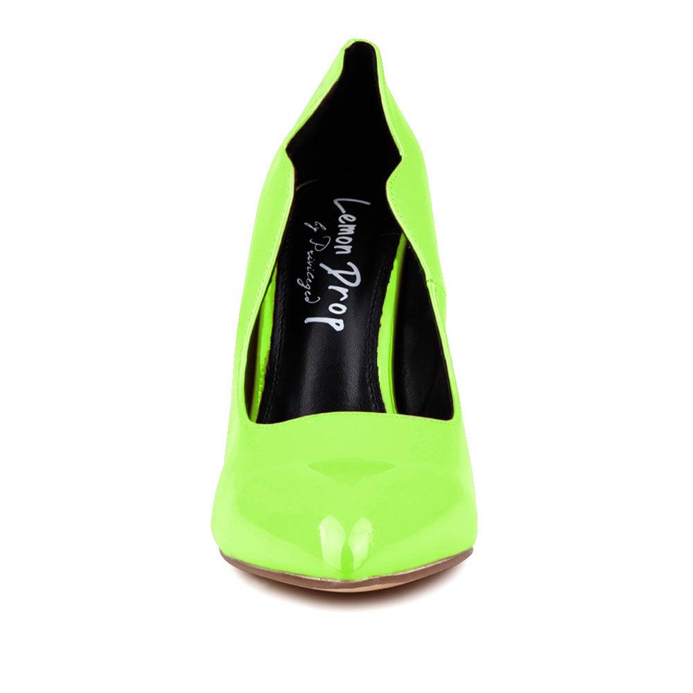 Vegan leather upper women heels in neon green-front view