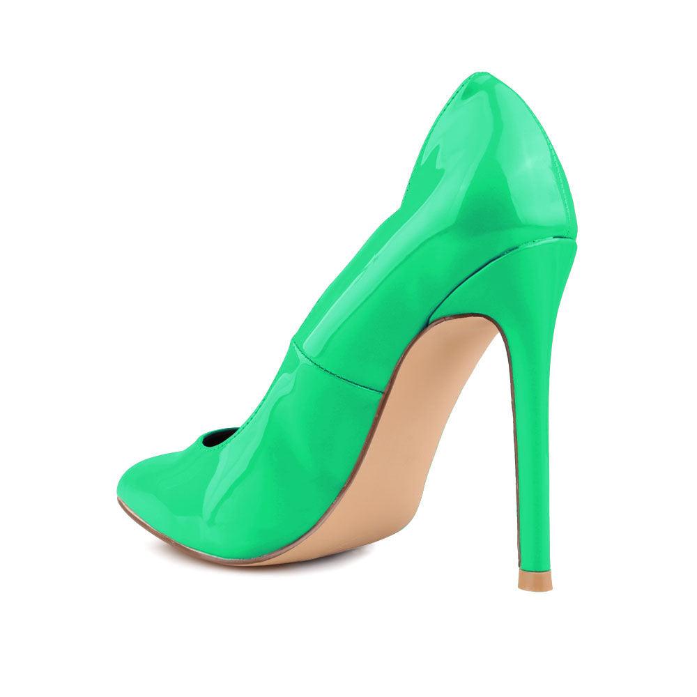 Vegan leather upper women heels in green-posterior view