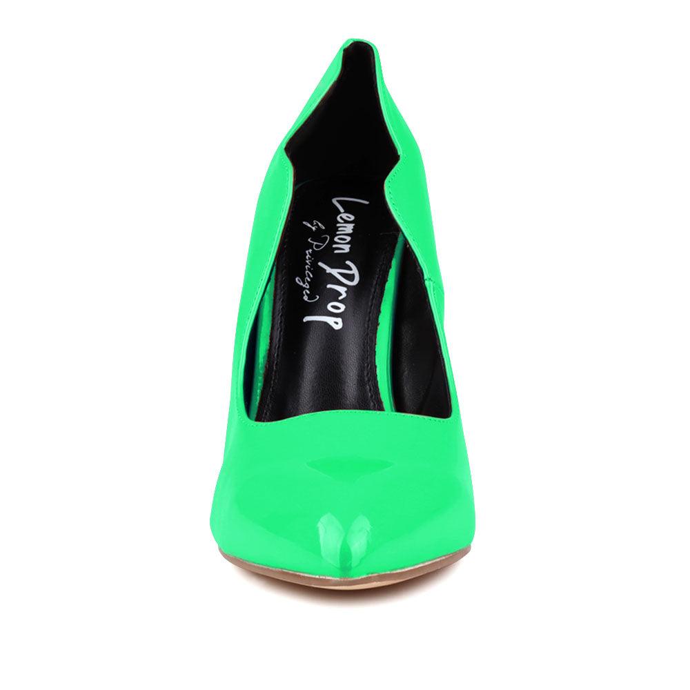 Vegan leather upper women heels in green-front view