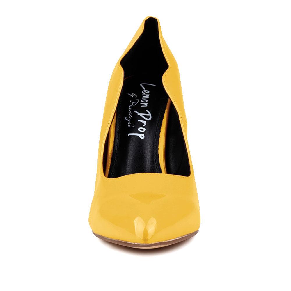 Vegan leather upper women heels in mustard-front view