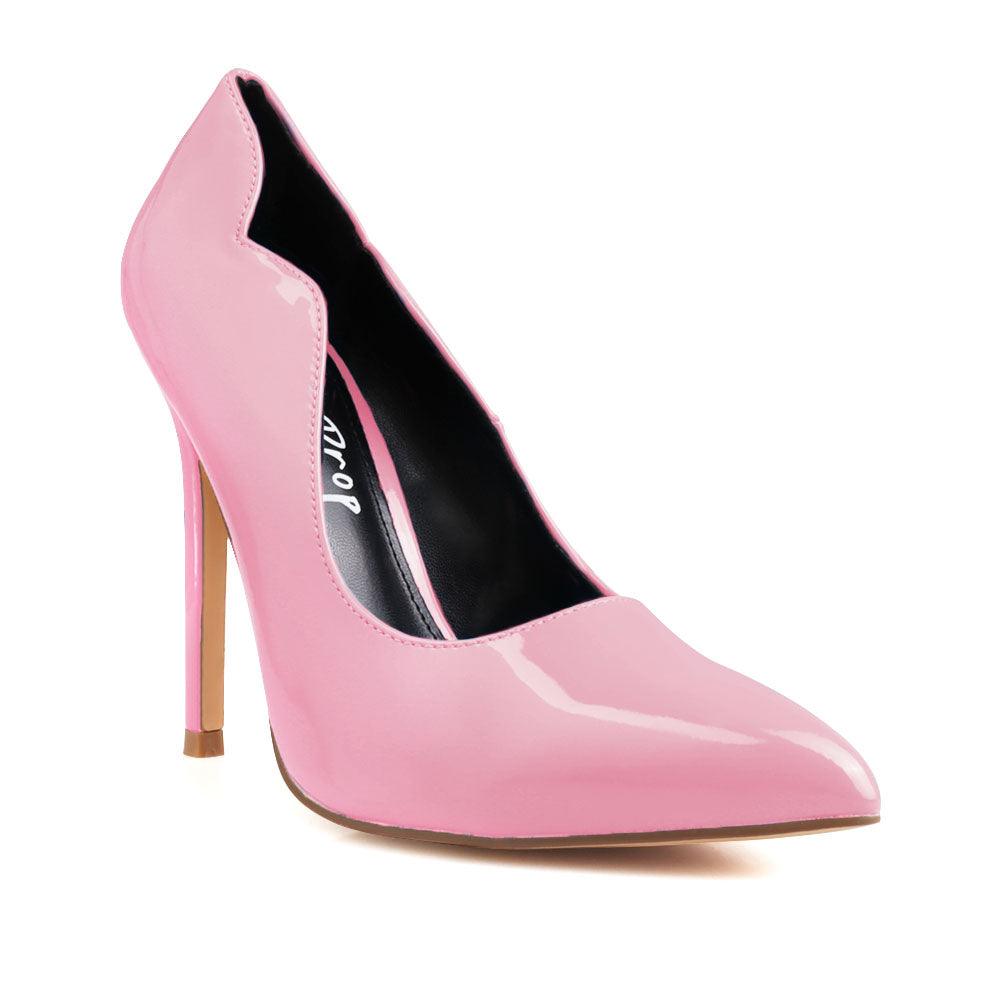 Vegan leather upper women heels in pink-corner view