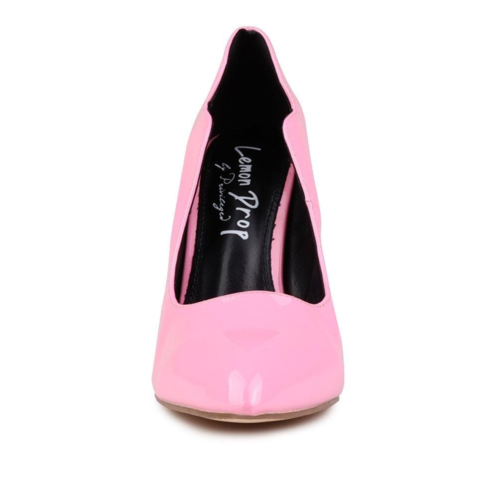 Vegan leather upper women heels in pink-front view