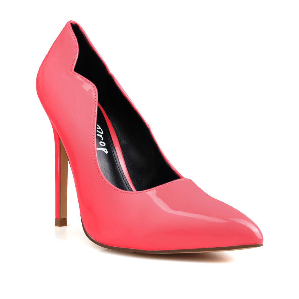 Vegan leather upper women heels in coral-corner view