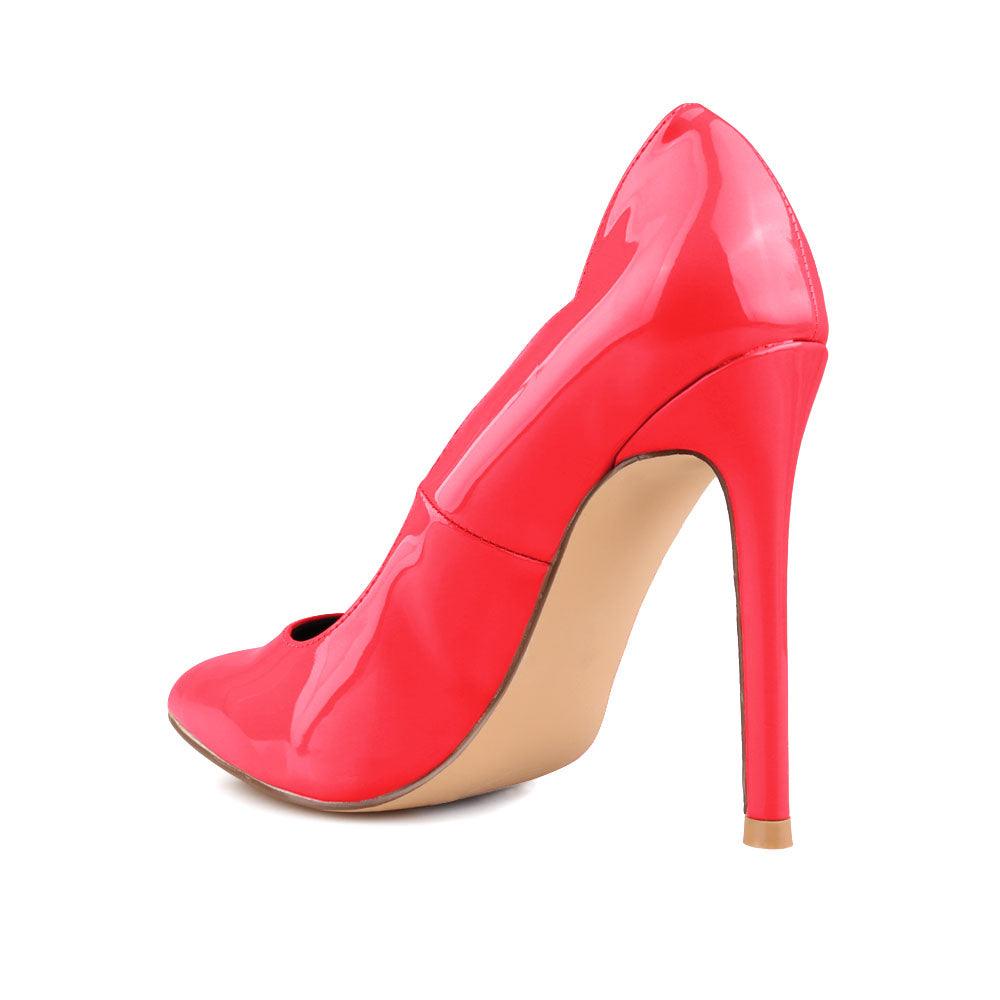 Vegan leather upper women heels in coral-posterior view