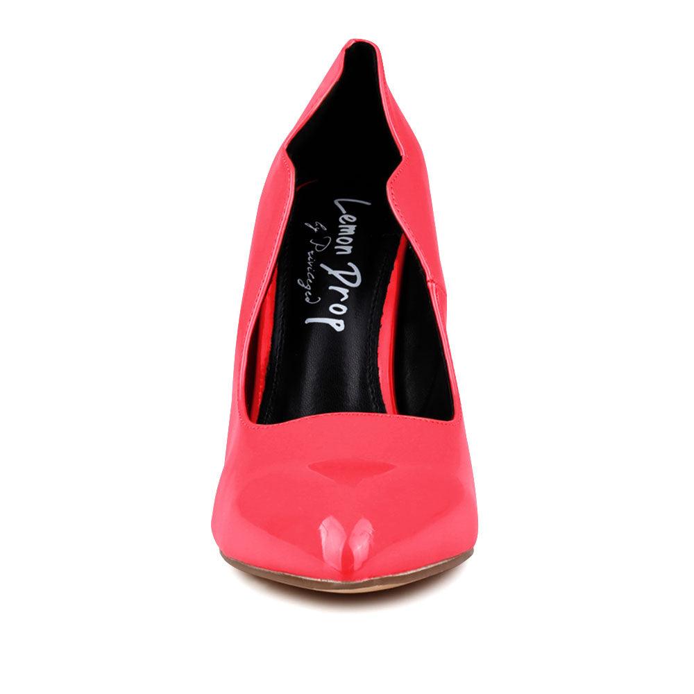 Vegan leather upper women heels in coral-front view
