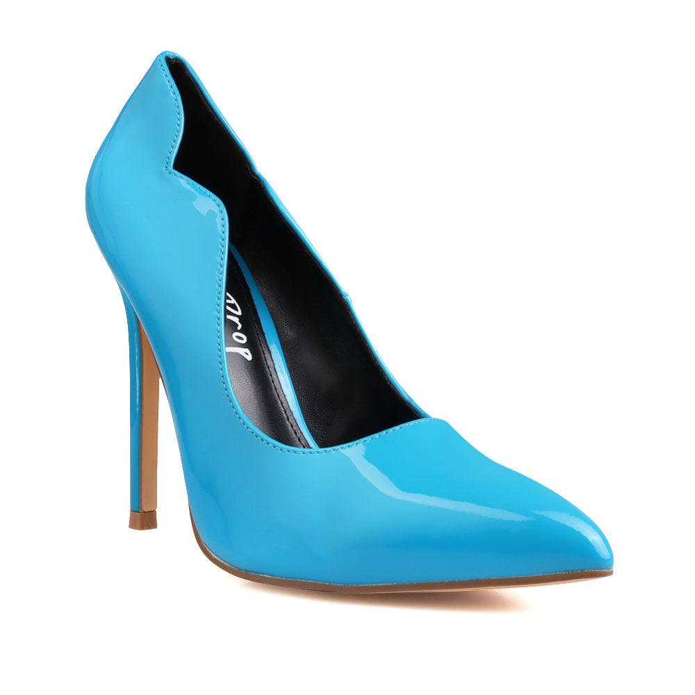 Vegan leather upper women heels in turquoise-corner view