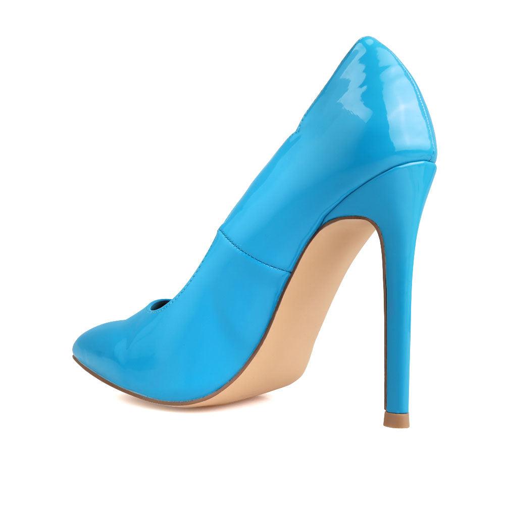 Vegan leather upper women heels in turquoise-posterior view