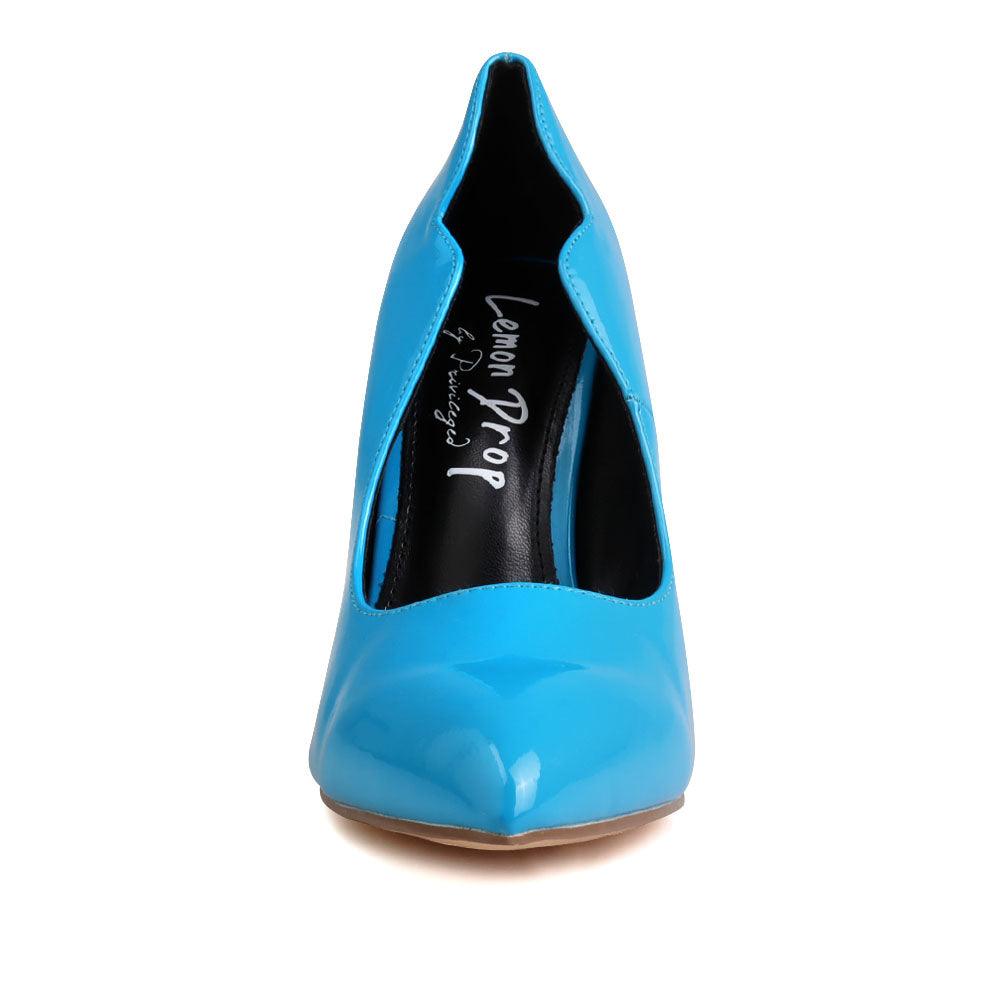 Vegan leather upper women heels in turquoise-front view