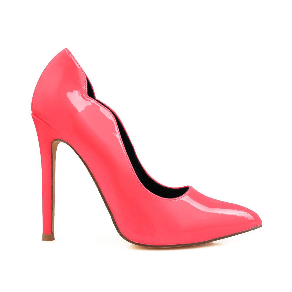 Vegan leather upper women heels in coral-side view