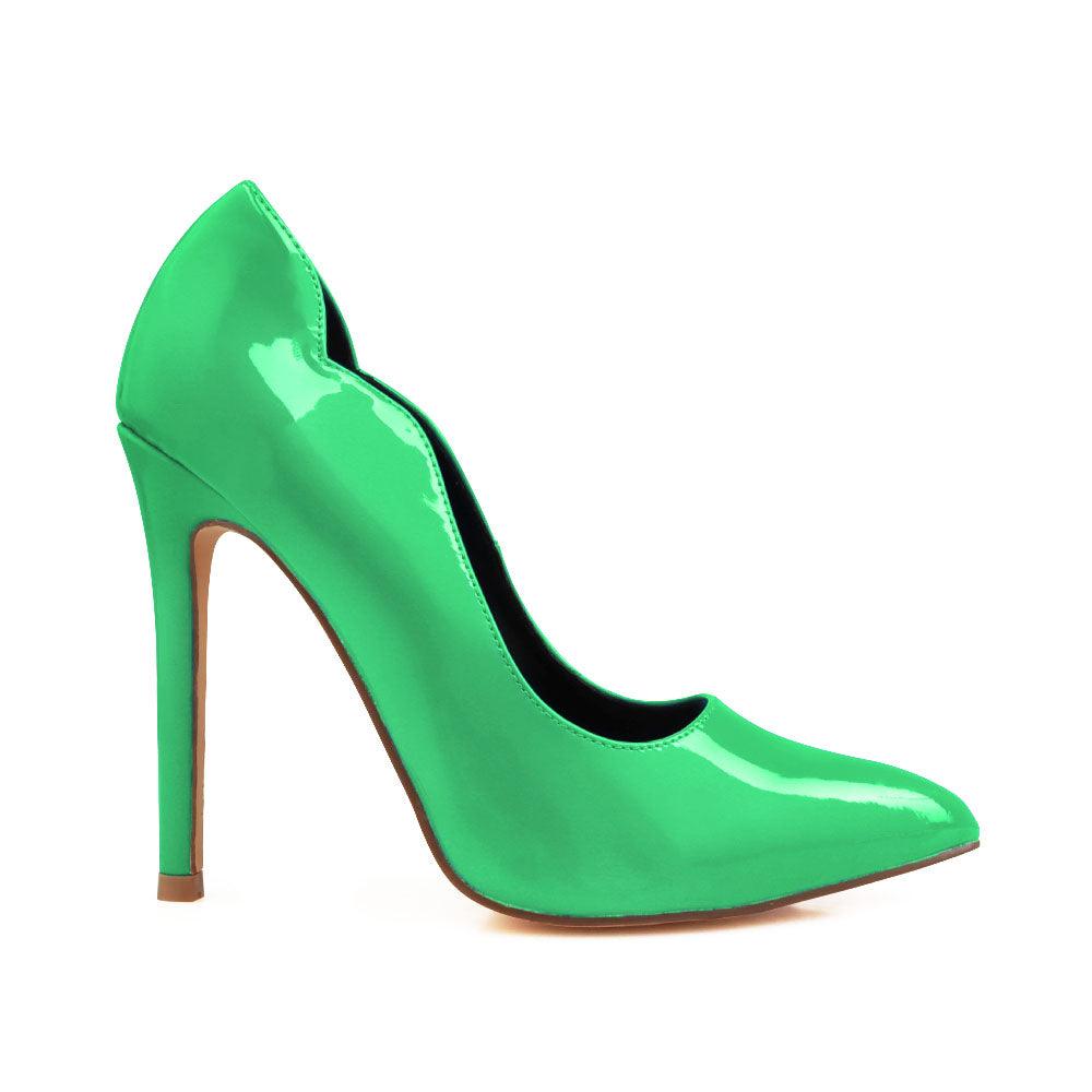 Vegan leather upper women heels in green-side view