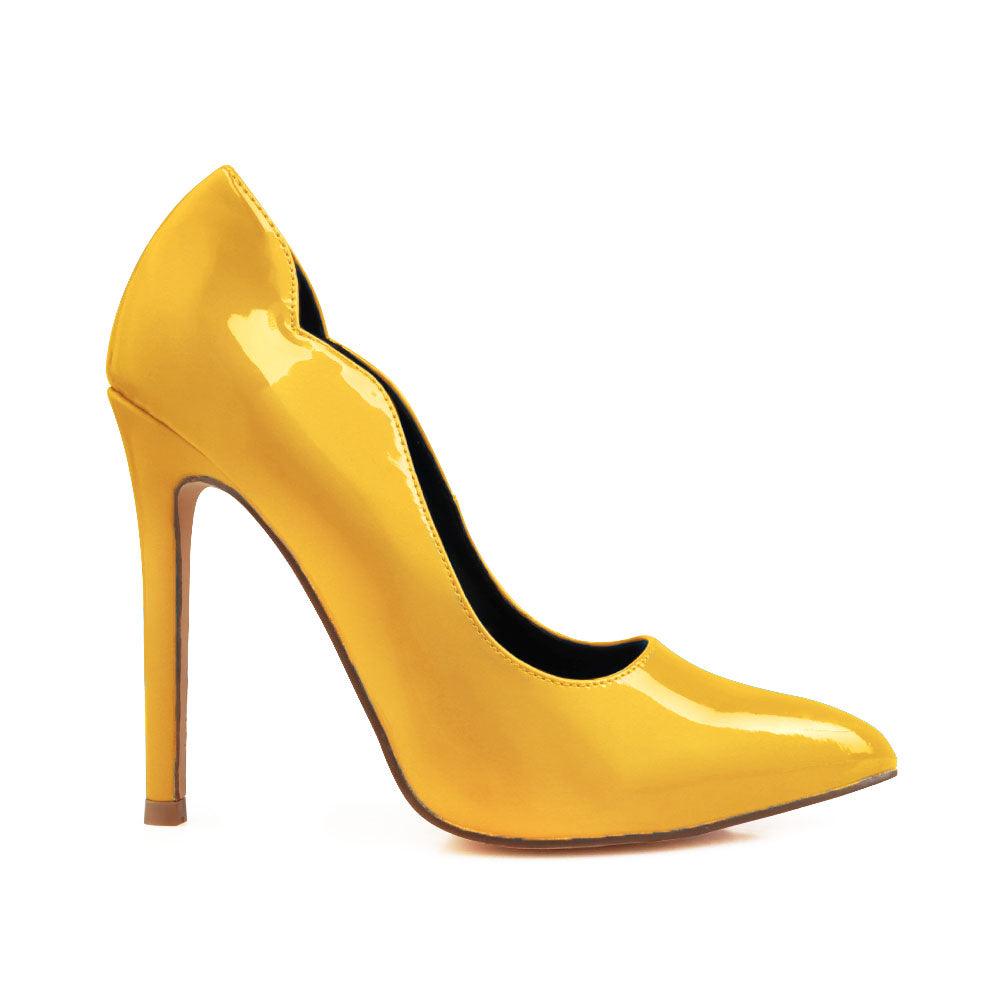 Vegan leather upper women heels in mustard-side view
