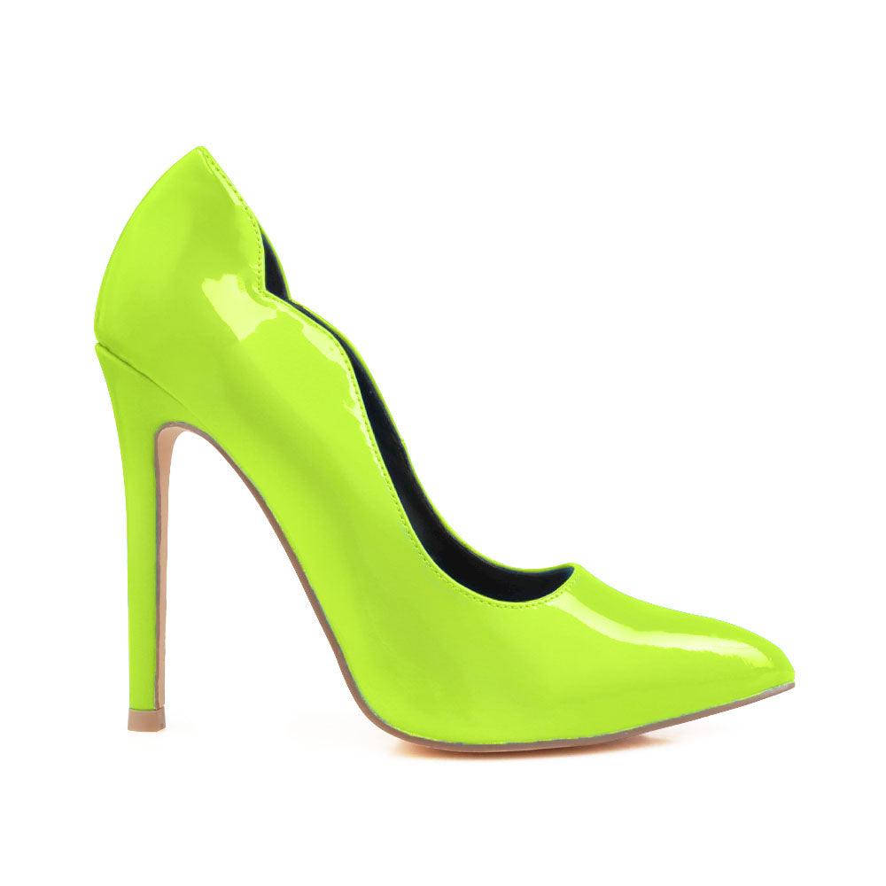 Vegan leather upper women heels in neon green-side view