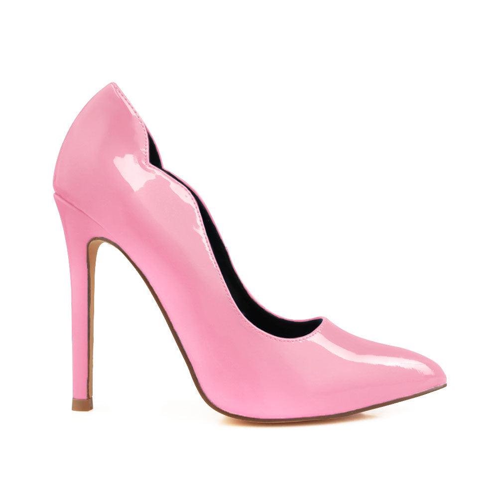 Vegan leather upper women heels in pink-side view