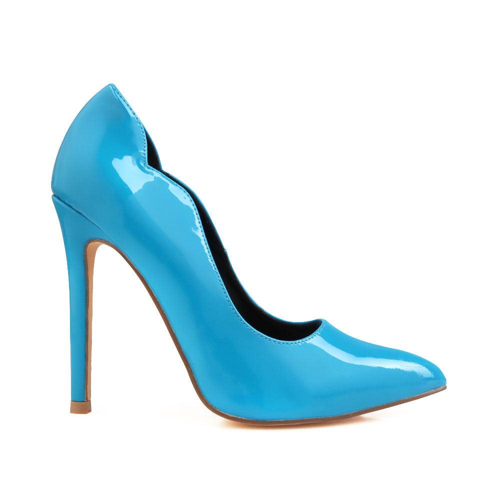 Vegan leather upper women heels in turquoise-side view