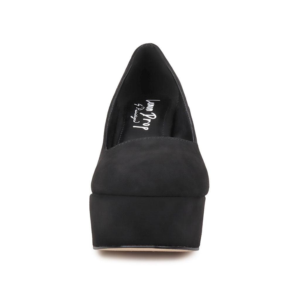 Black women pumps with platform heel-front view