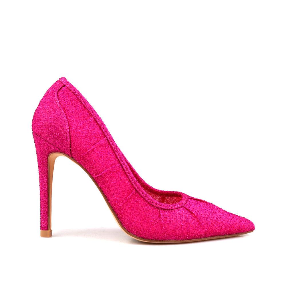Fuchsia pumps heels with lace upper