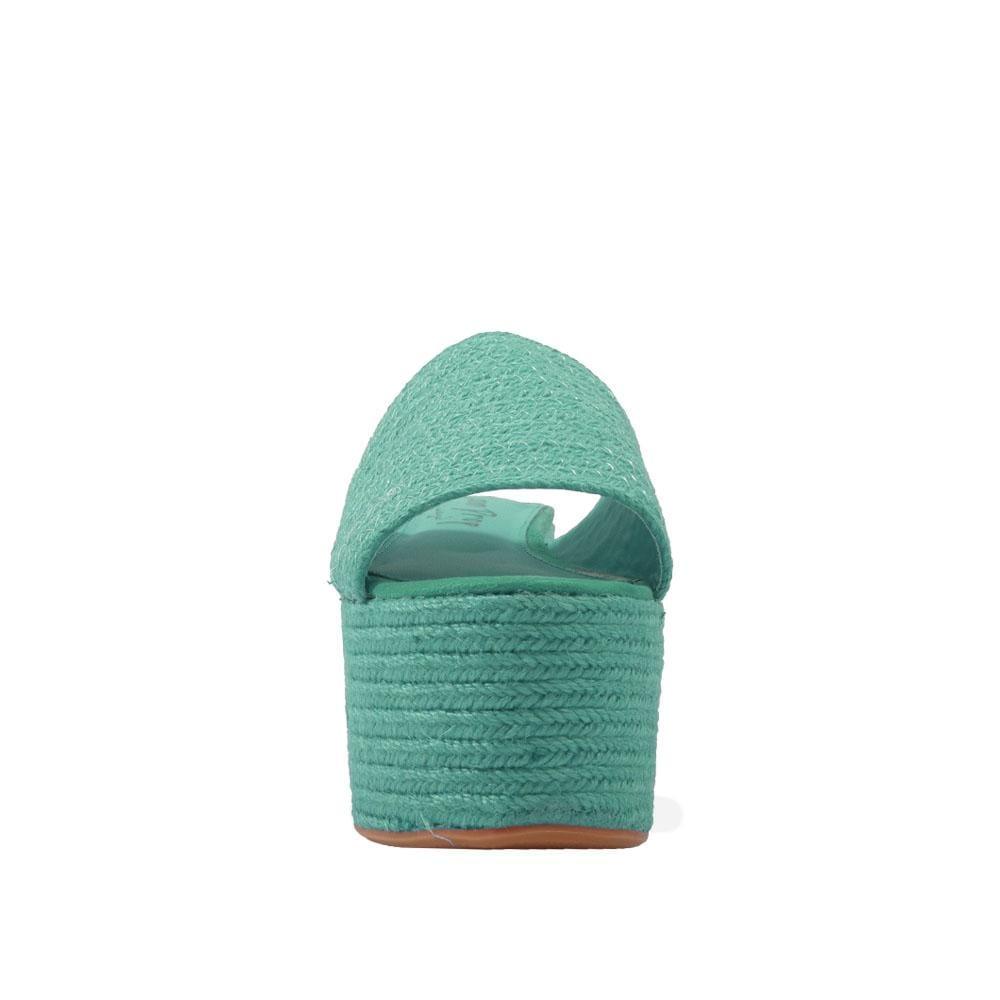 Jute women's wedges sandals with espadrille top and midsole in turquoise-front view
