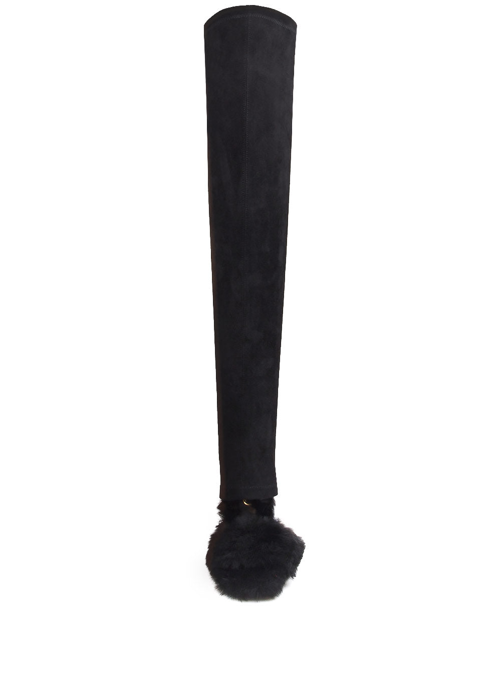 Faux fur thigh high stiletto boots in black color - front view