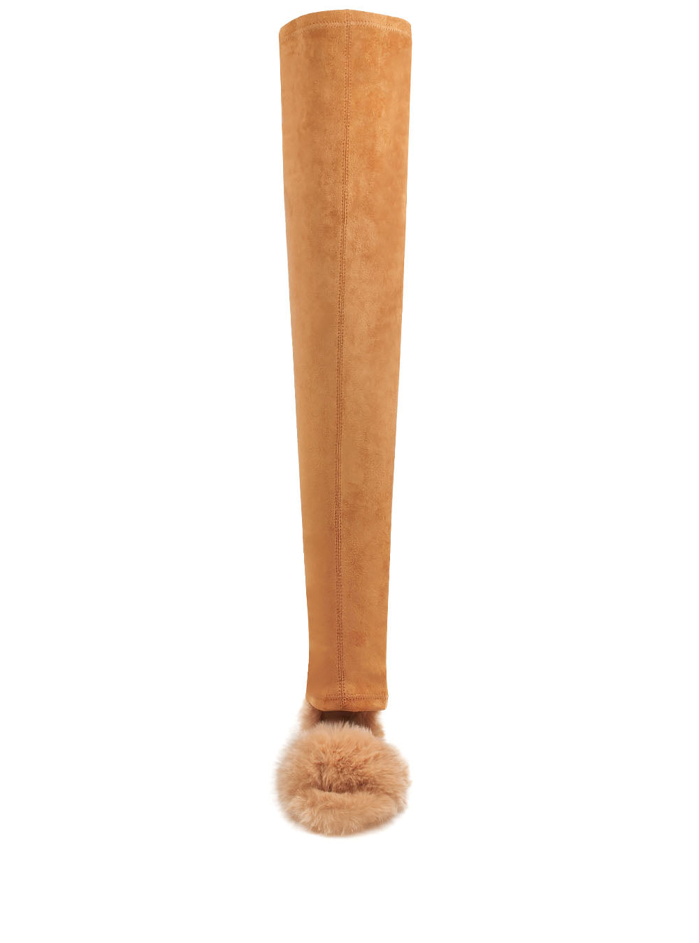 Faux fur thigh high stiletto boots in cognac color - front view