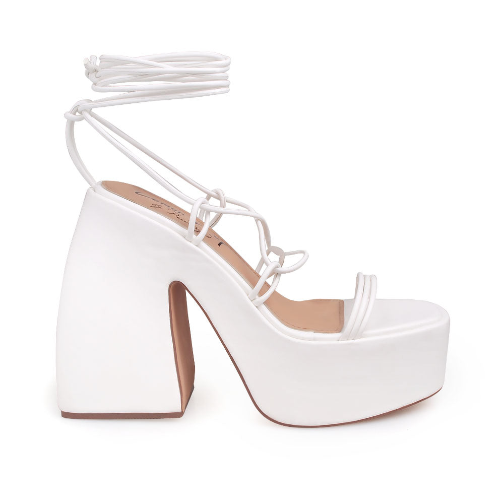 White colored strappy platform heeled sandals - white view