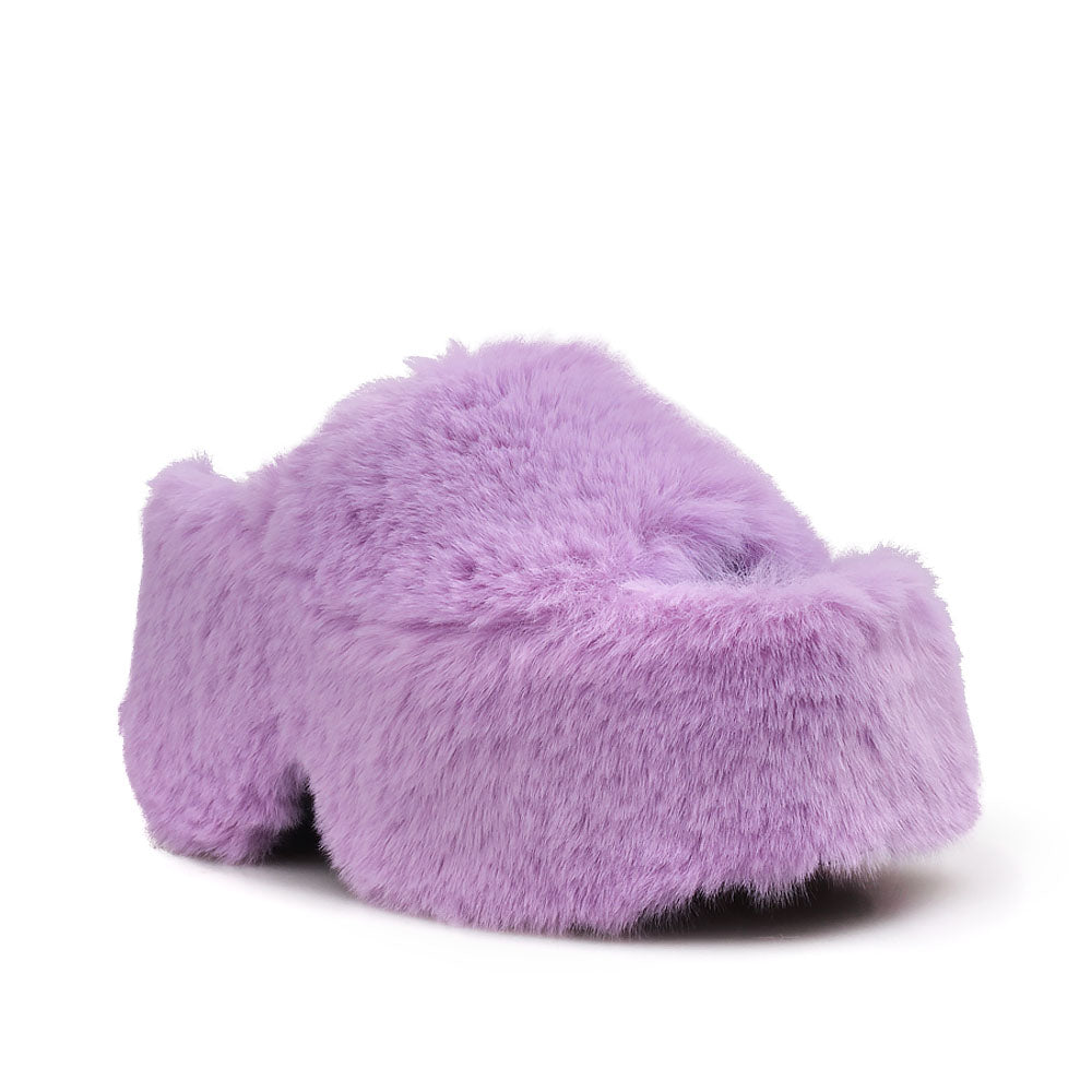 Purple furry open-toe platform sandals - corner view