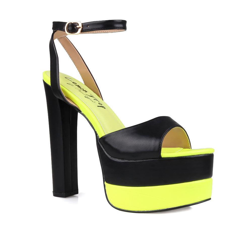 Mirella Black/Yellow Platform Heels | Privileged Shoes