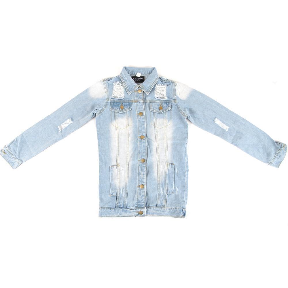 Light blue distressed denim women's jacket 