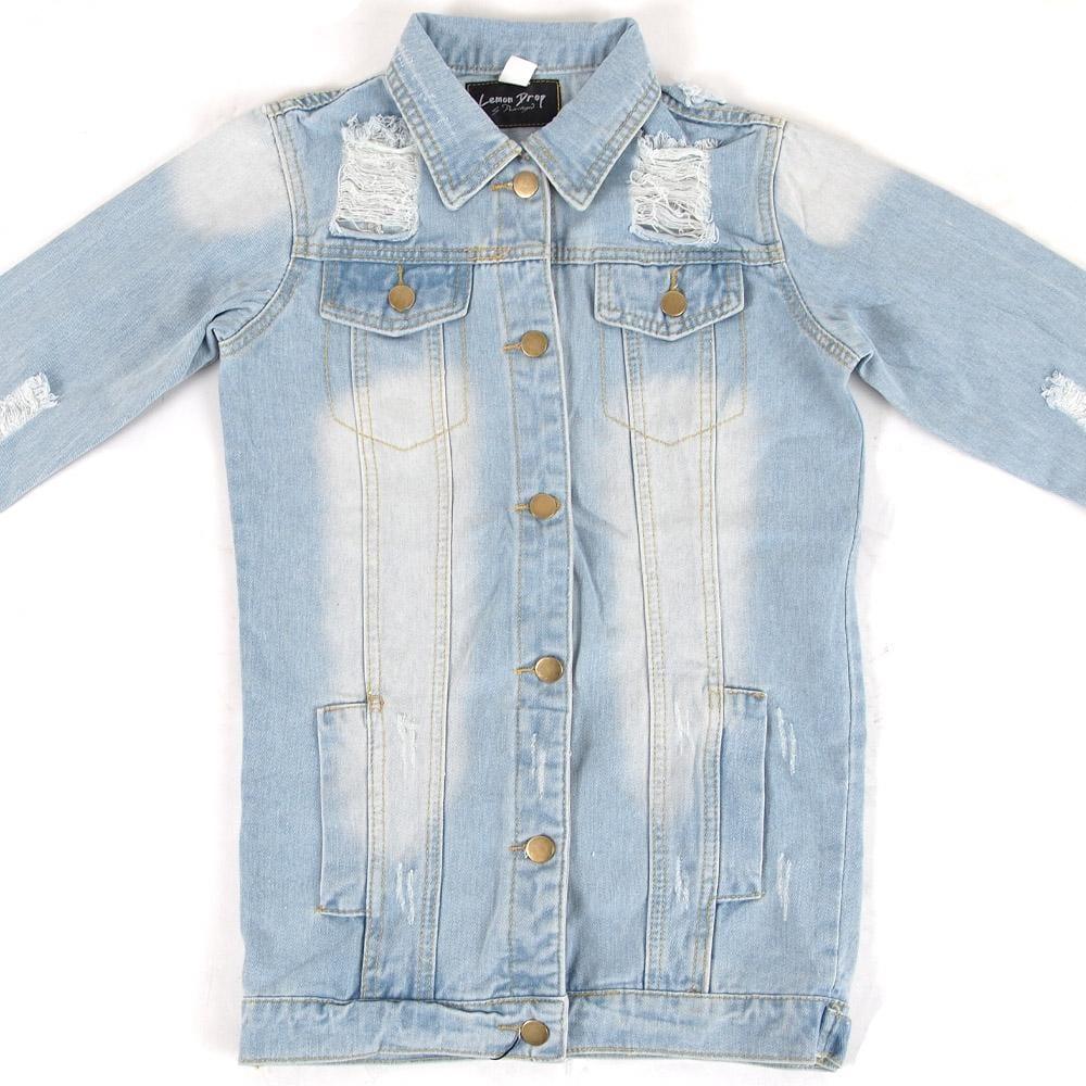 Light blue distressed denim women's jacket 