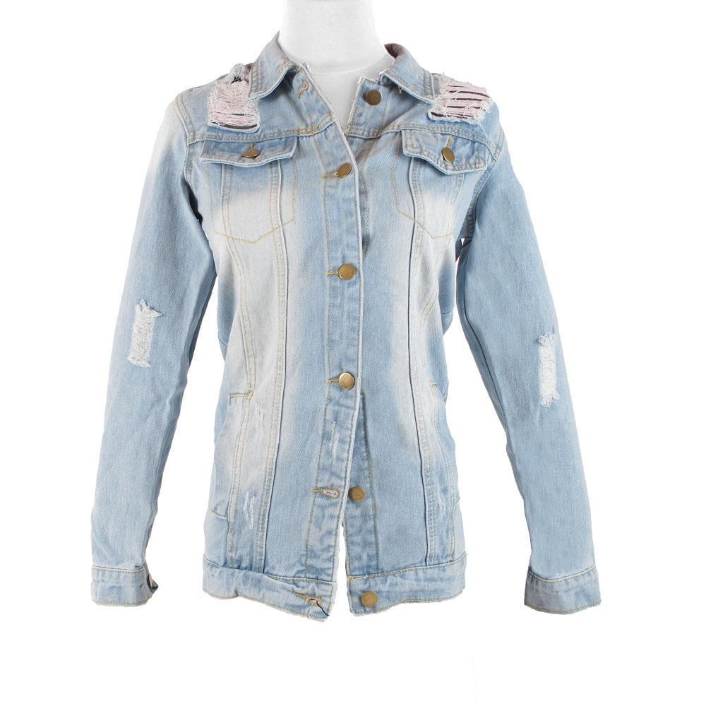 Light blue distressed denim women's jacket 