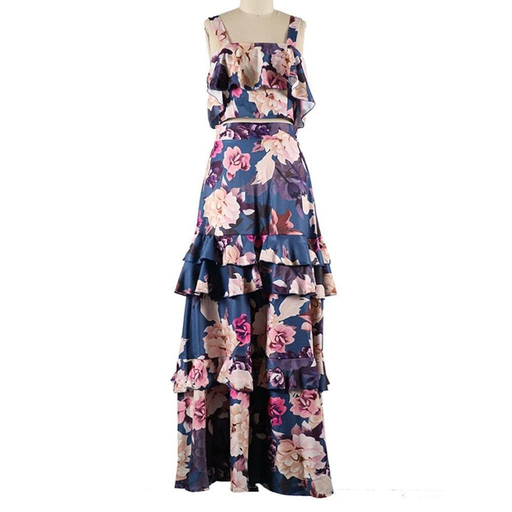 Blue floral frill women's dress