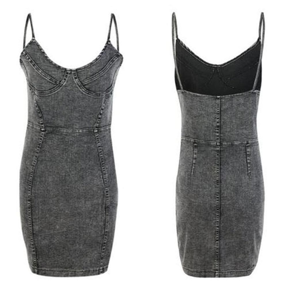 Sleeveless black denim women's dress