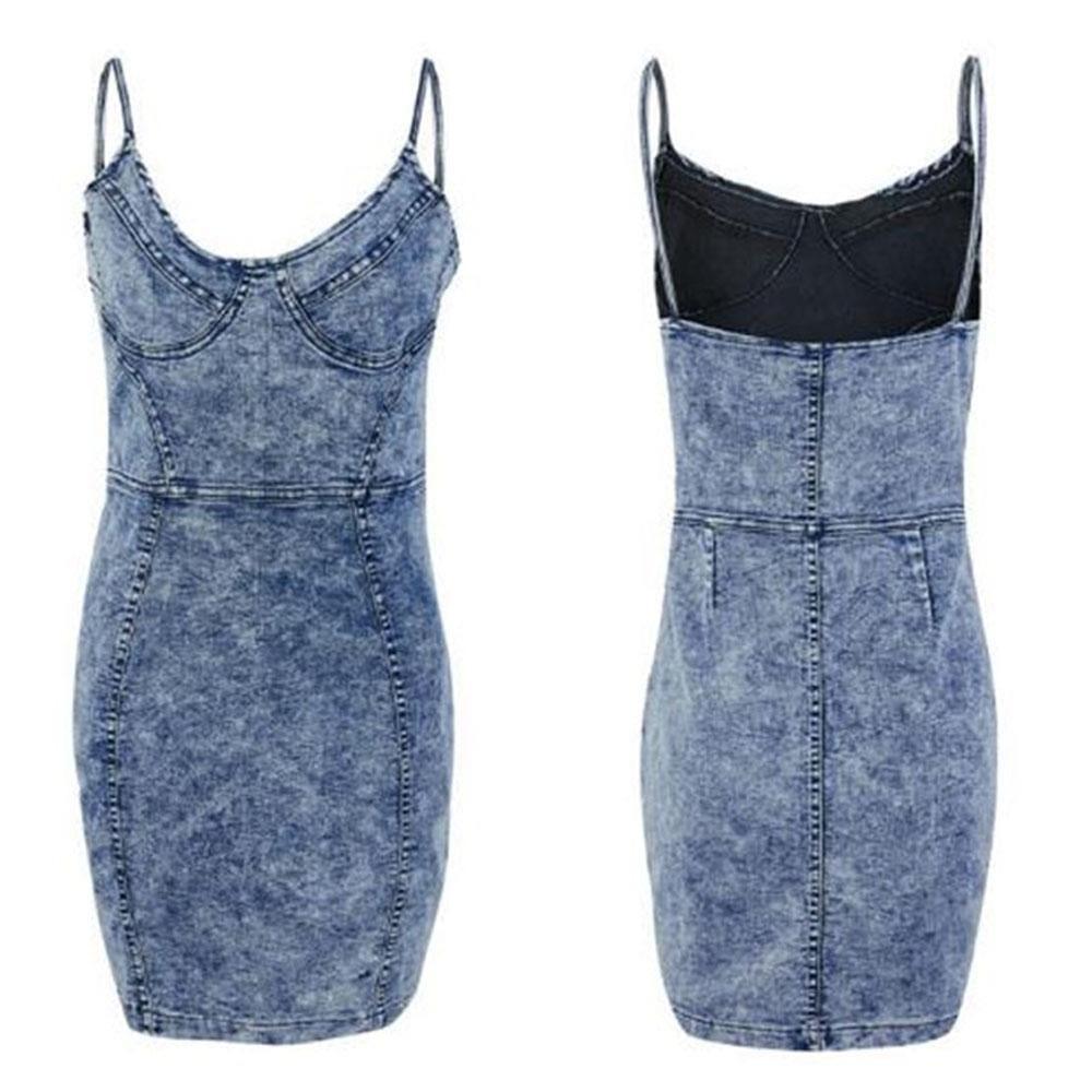 Sleeveless blue denim women's dress 