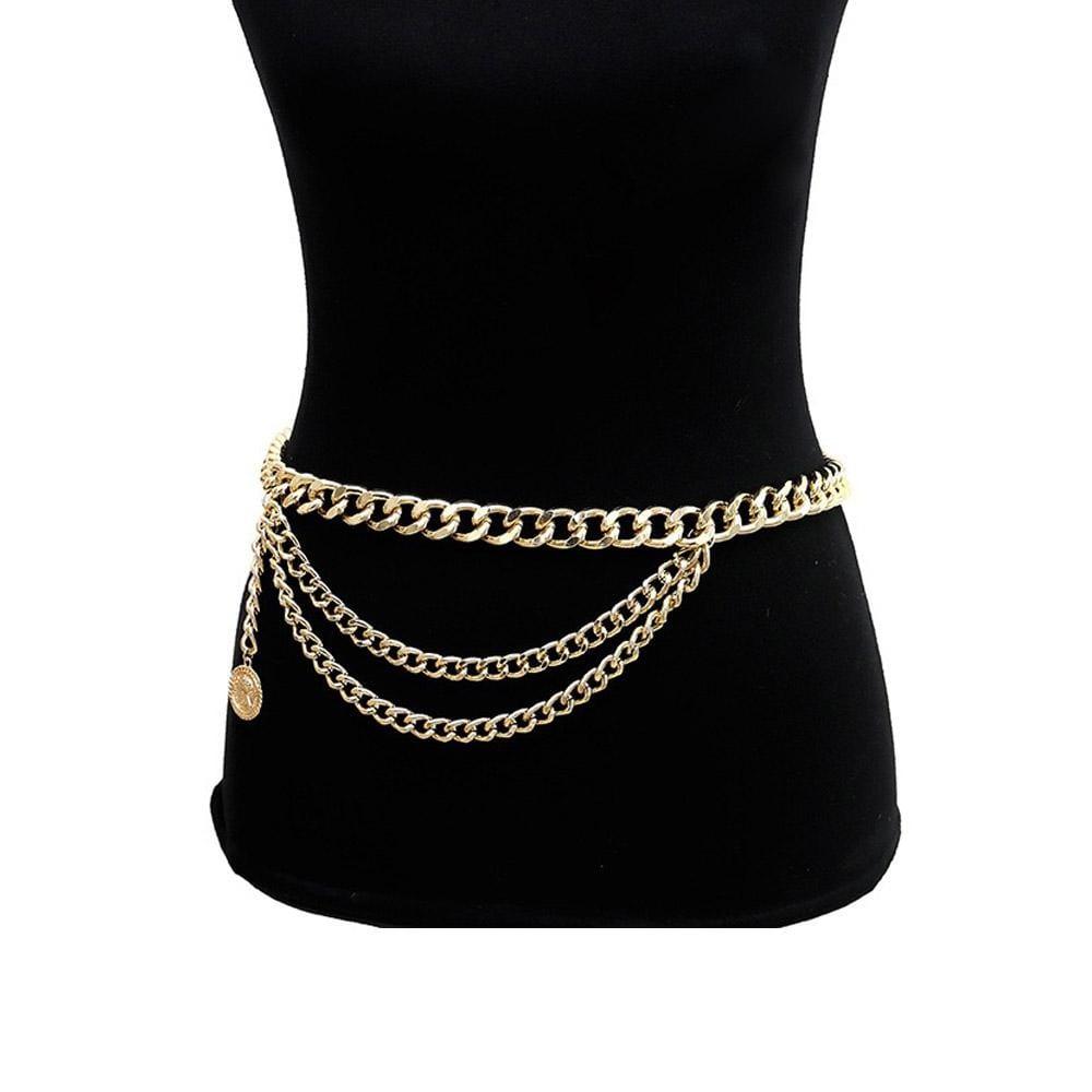 Triple chain women's belt in gold