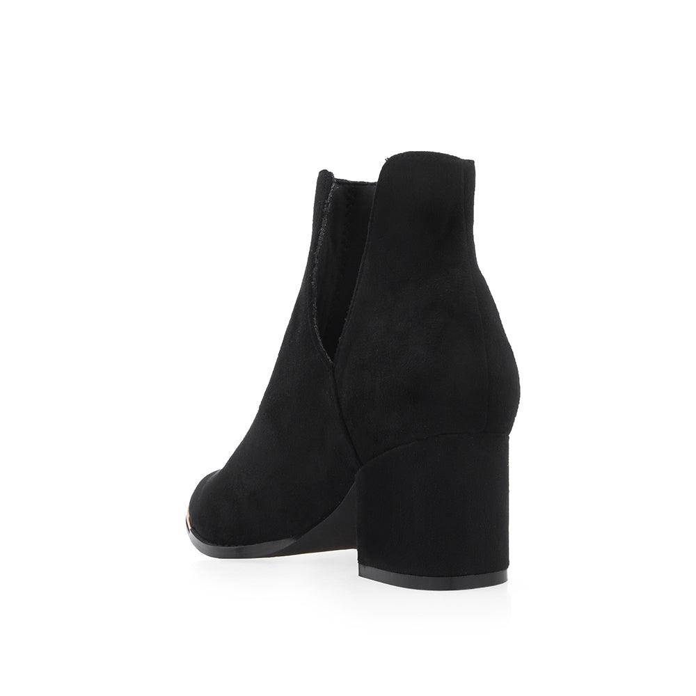 Ankle boots in Black with block heels and open sides - posterior view