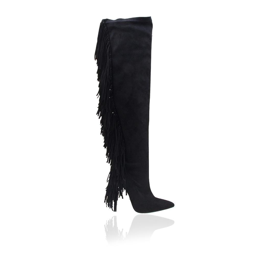 Women's black-colored closed toe heel zipper over the knee boots