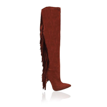 Women's closed toe heel zipper over the knee boots in chestnut color