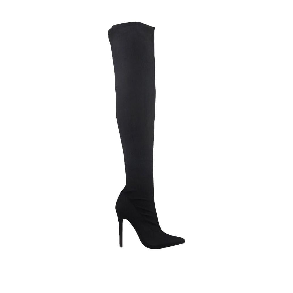 black-colored thigh high women's boots heels