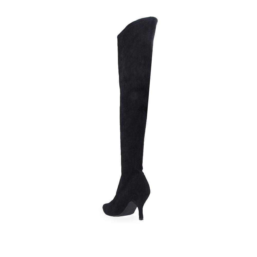 Women's over the knee heel boots in Black-color with a pull on style-posterior view