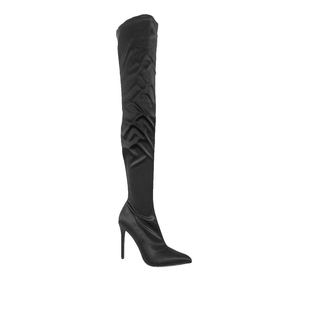 Women's black-colored over the knee boot heels with side zipper closure