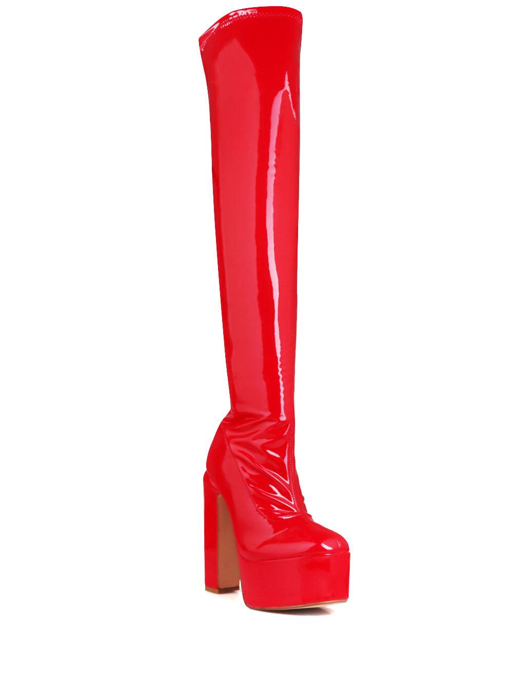 Red colored women long boots-corner view