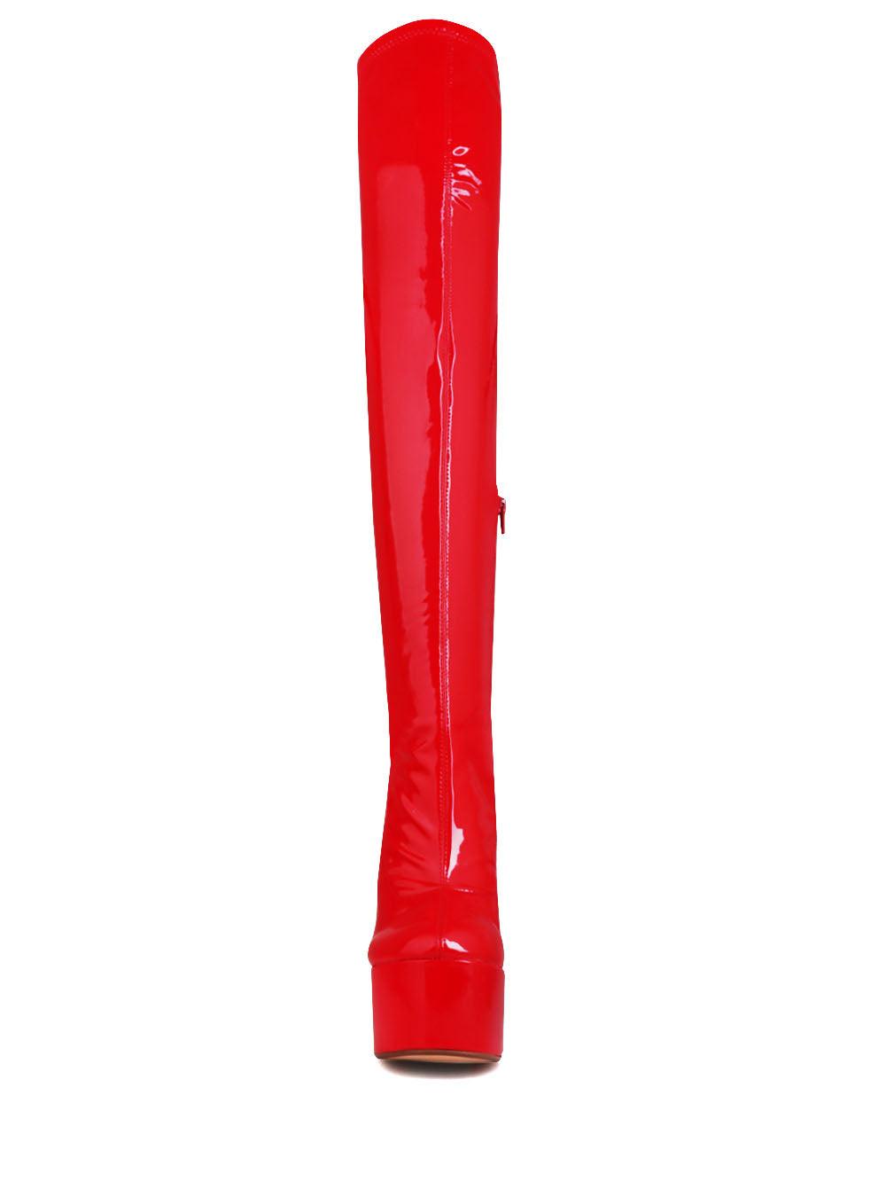 Red colored women long boots-front view