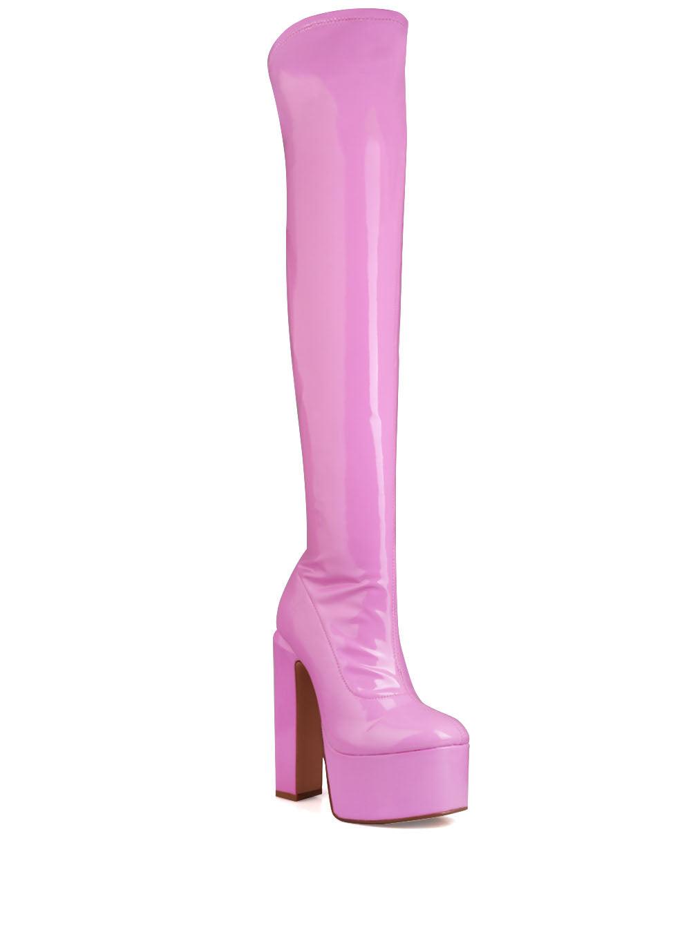 Pink colored women long boots-corner view