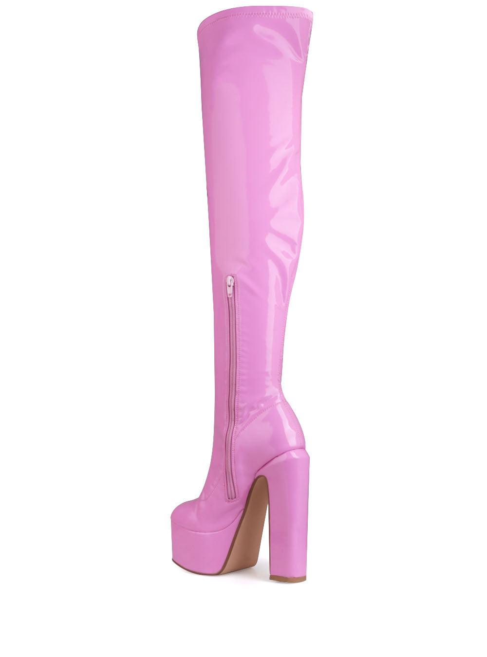 Pink colored women long boots-posterior view