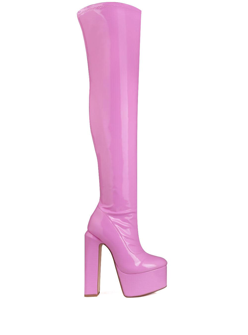 Pink colored women long boots-side view