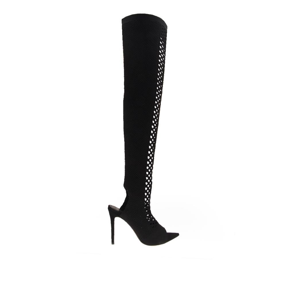 Fishnet women boots in black color