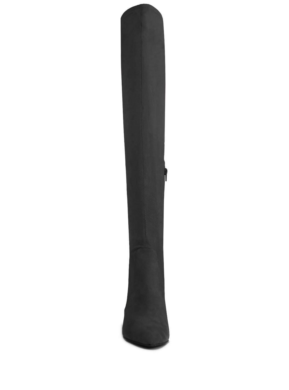 Black women's long boots with pearl heel-front view